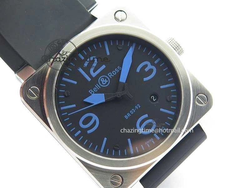 WellDesigned BR 03-92 SS Black Dial Blue Numbers 42MM On Black Rubber Strap MIYOTA 5232