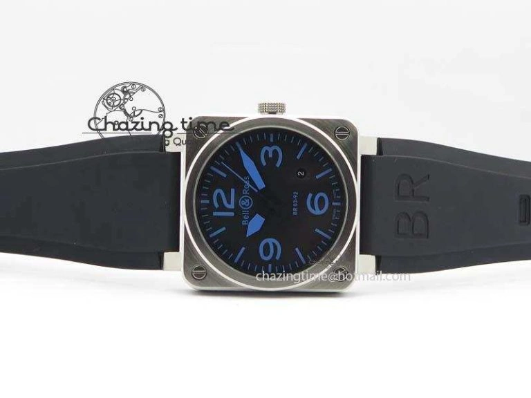WellDesigned BR 03-92 SS Black Dial Blue Numbers 42MM On Black Rubber Strap MIYOTA 5232