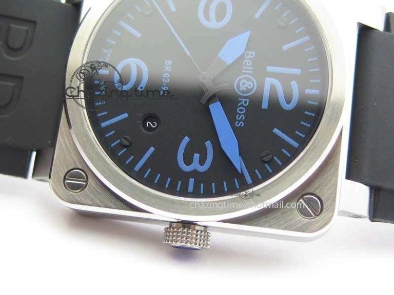 WellDesigned BR 03-92 SS Black Dial Blue Numbers 42MM On Black Rubber Strap MIYOTA 5232