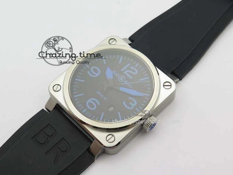 WellDesigned BR 03-92 SS Black Dial Blue Numbers 42MM On Black Rubber Strap MIYOTA 5232