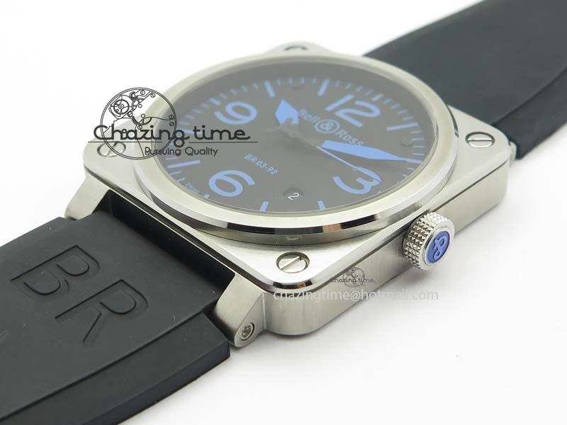 WellDesigned BR 03-92 SS Black Dial Blue Numbers 42MM On Black Rubber Strap MIYOTA 5232