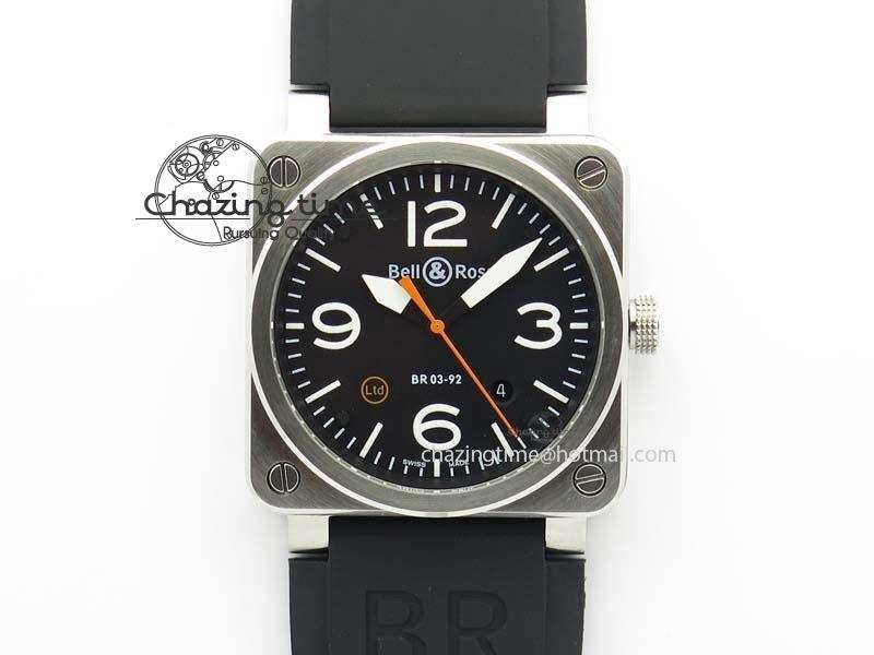 BR 03-92 SS Black Dial (Orange Sec Hand) 42MM On Black Rubber Strap MIYOTA Original 5234
