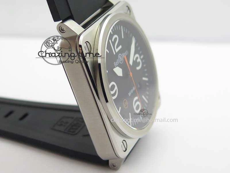 BR 03-92 SS Black Dial (Orange Sec Hand) 42MM On Black Rubber Strap MIYOTA Original 5234