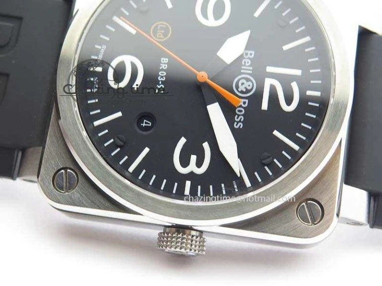 BR 03-92 SS Black Dial (Orange Sec Hand) 42MM On Black Rubber Strap MIYOTA Original 5234
