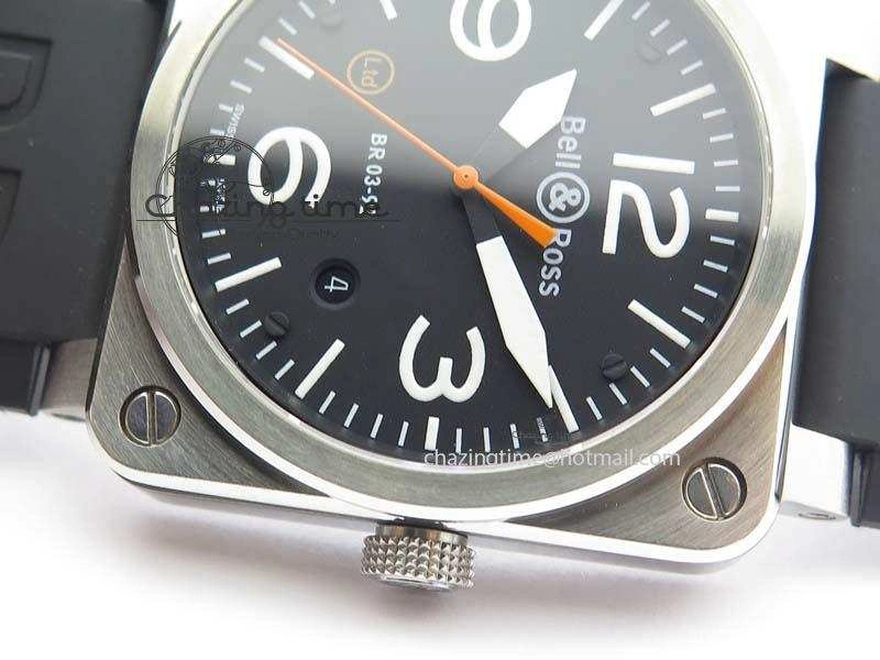 BR 03-92 SS Black Dial (Orange Sec Hand) 42MM On Black Rubber Strap MIYOTA Original 5234