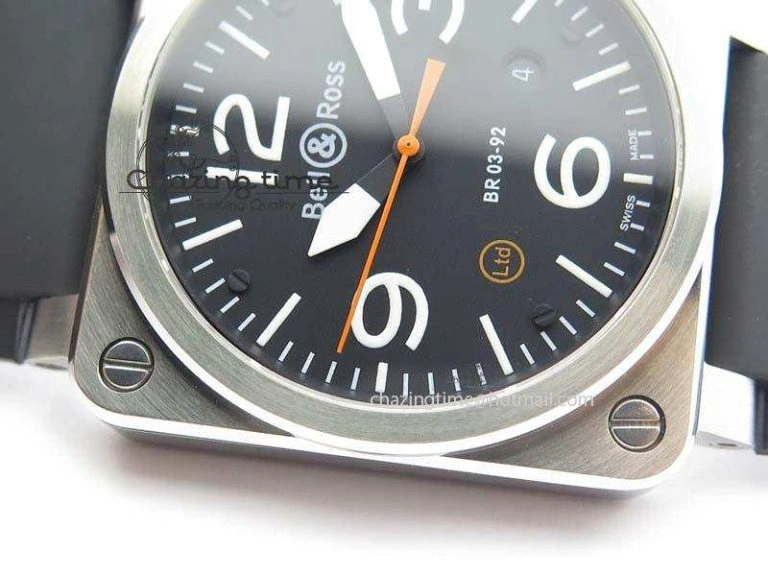 BR 03-92 SS Black Dial (Orange Sec Hand) 42MM On Black Rubber Strap MIYOTA Original 5234