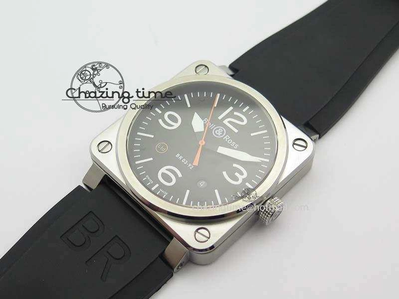 BR 03-92 SS Black Dial (Orange Sec Hand) 42MM On Black Rubber Strap MIYOTA Original 5234