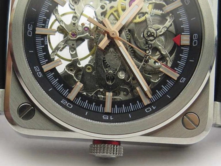BR 03-92 SS Case 42.5mm Skeleton Dial RG Markers On Leather Strap MIYOTA Neat 5207