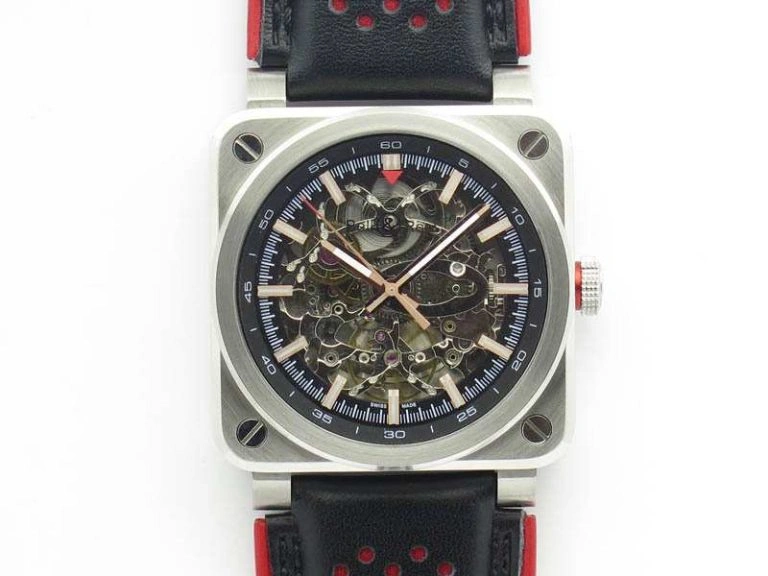 BR 03-92 SS Case 42.5mm Skeleton Dial RG Markers On Leather Strap MIYOTA Neat 5207