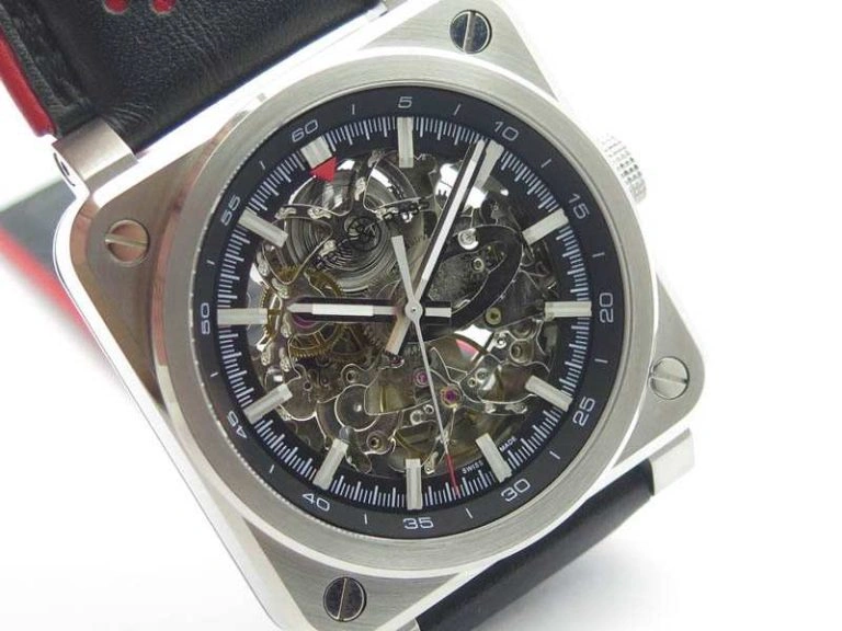 BR 03-92 SS Case 42.5mm Skeleton Dial Silver Markers On Leather Strap MIYOTA NewStyle 5204