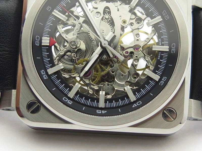 BR 03-92 SS Case 42.5mm Skeleton Dial Silver Markers On Leather Strap MIYOTA NewStyle 5204