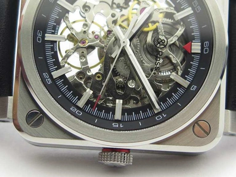 BR 03-92 SS Case 42.5mm Skeleton Dial Silver Markers On Leather Strap MIYOTA NewStyle 5204