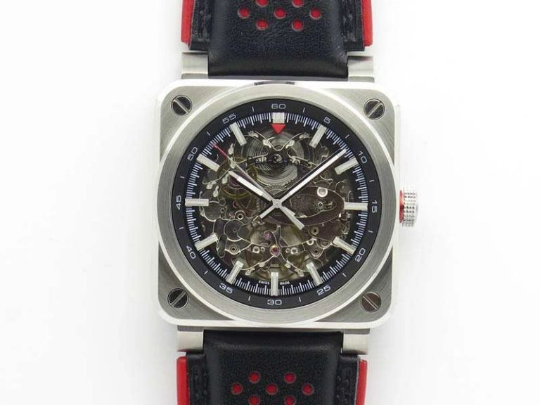 BR 03-92 SS Case 42.5mm Skeleton Dial Silver Markers On Leather Strap MIYOTA NewStyle 5204