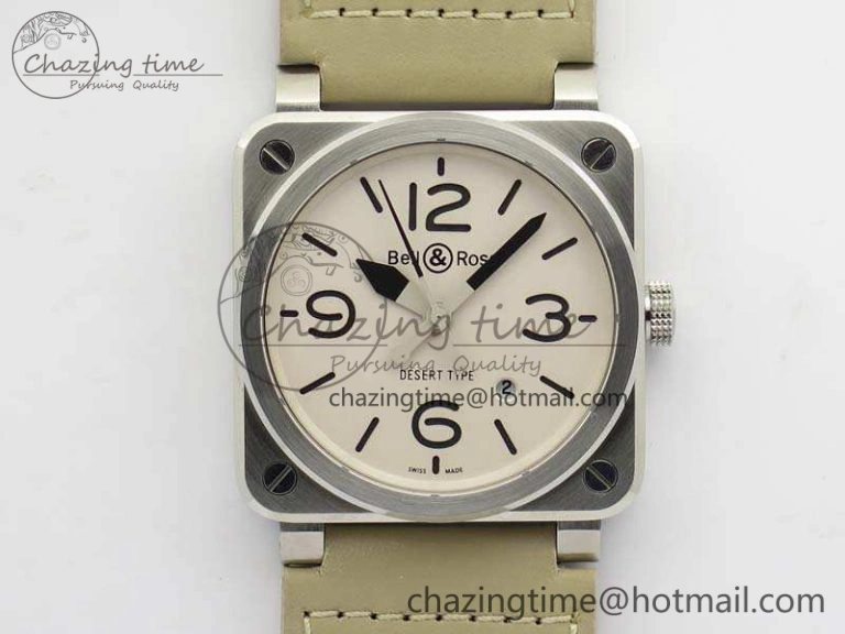 TopPick BR 03-92 SS Case V3 Cream Dial 42.5mm On Leather Strap MIYOTA 5200