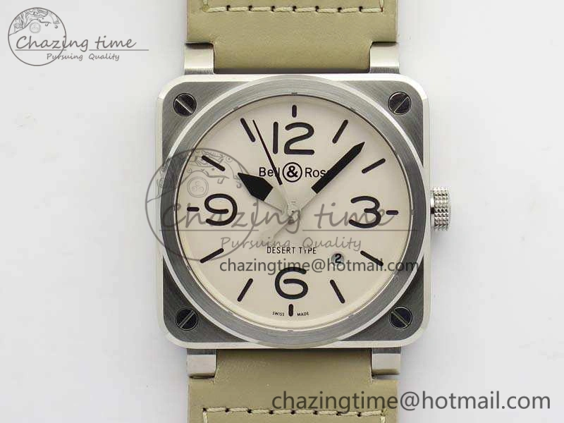 TopPick BR 03-92 SS Case V3 Cream Dial 42.5mm On Leather Strap MIYOTA 5200