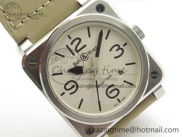 TopPick BR 03-92 SS Case V3 Cream Dial 42.5mm On Leather Strap MIYOTA 5200