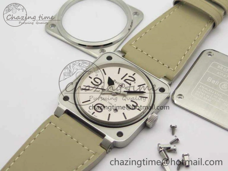 TopPick BR 03-92 SS Case V3 Cream Dial 42.5mm On Leather Strap MIYOTA 5200