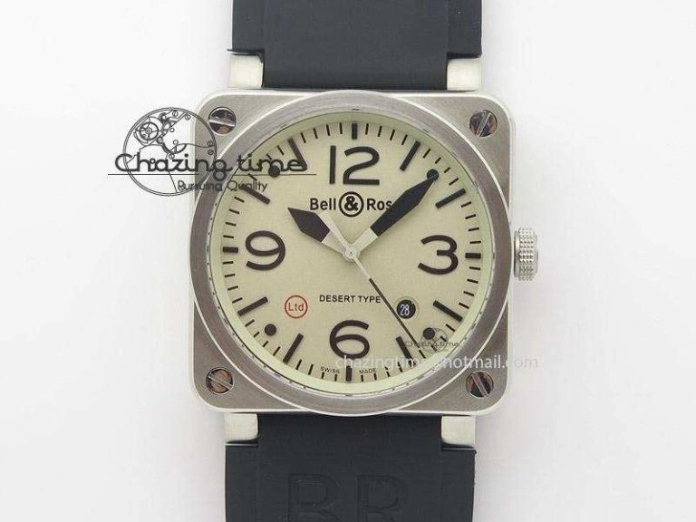 BR 03-92 SS Desert Type 42.5mm On Black Rubber Strap MIYOTA Breathable 5243