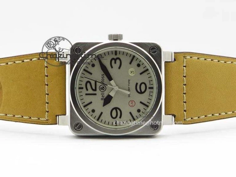 Sustainable BR 03-92 SS Desert Type 42MM Gray Dial On Leather Strap MIYOTA 5238