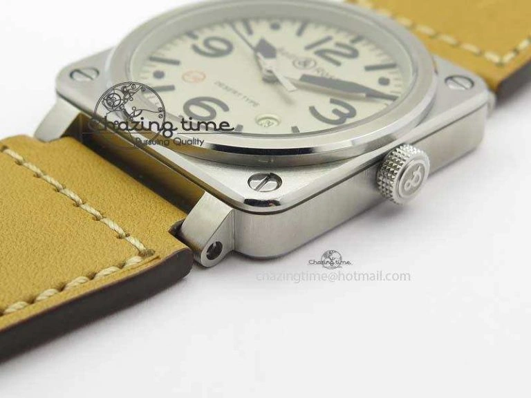Sustainable BR 03-92 SS Desert Type 42MM Gray Dial On Leather Strap MIYOTA 5238