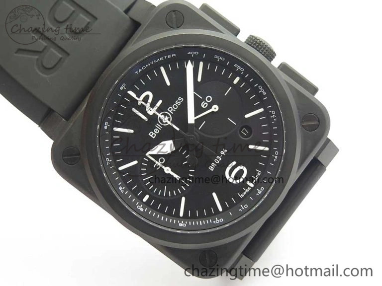 BR 03-94 Chrono PVD Black Dial White Markers on Black Rubber Strap A7750 (Free Nylon Strap) Chic 4870