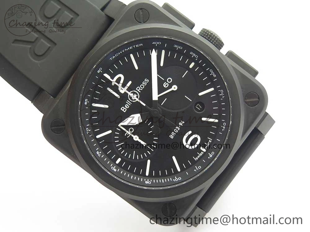 BR 03-94 Chrono PVD Black Dial White Markers on Black Rubber Strap A7750 (Free Nylon Strap) Chic 4870