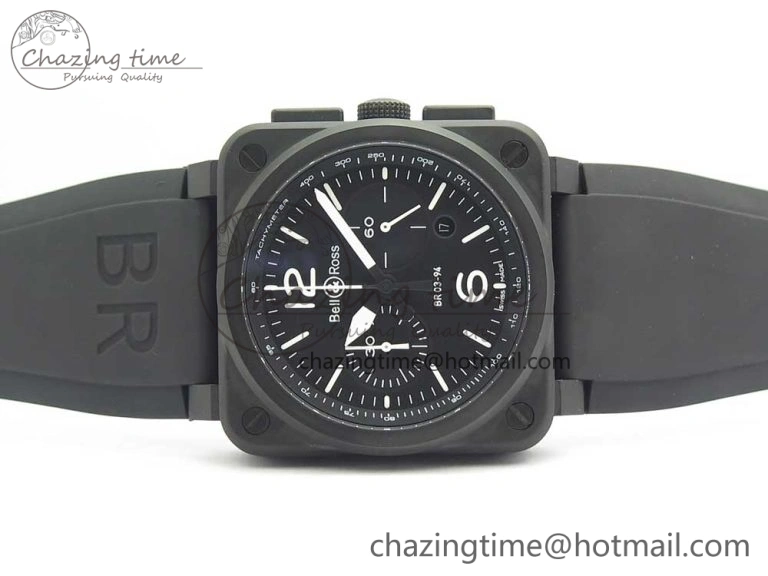 BR 03-94 Chrono PVD Black Dial White Markers on Black Rubber Strap A7750 (Free Nylon Strap) Chic 4870