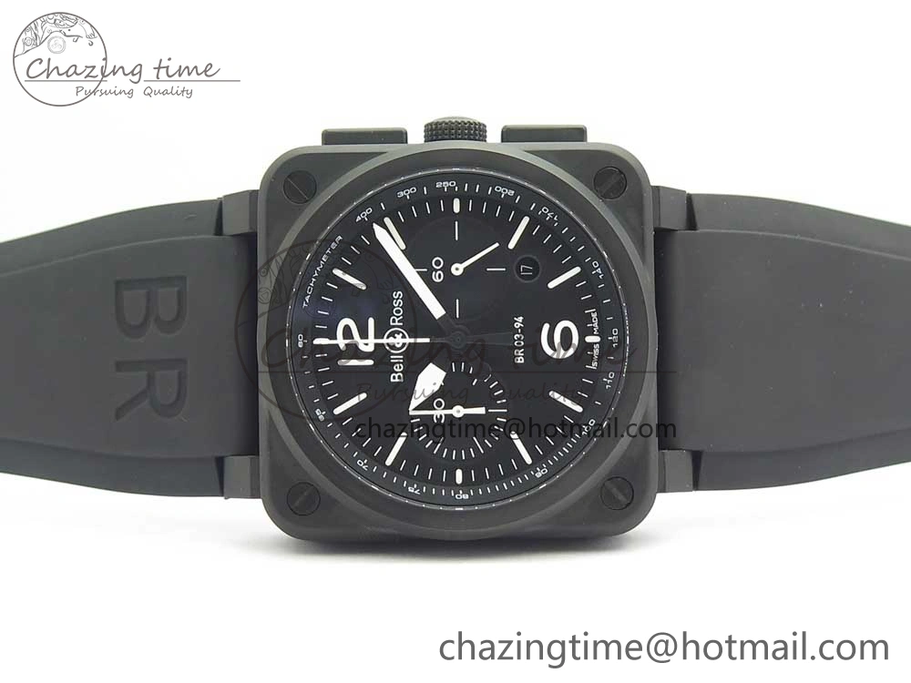 BR 03-94 Chrono PVD Black Dial White Markers on Black Rubber Strap A7750 (Free Nylon Strap) Chic 4870