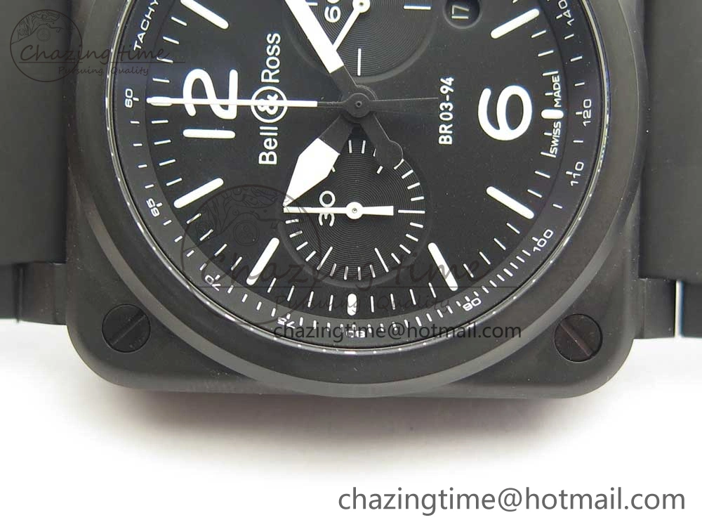 BR 03-94 Chrono PVD Black Dial White Markers on Black Rubber Strap A7750 (Free Nylon Strap) Chic 4870