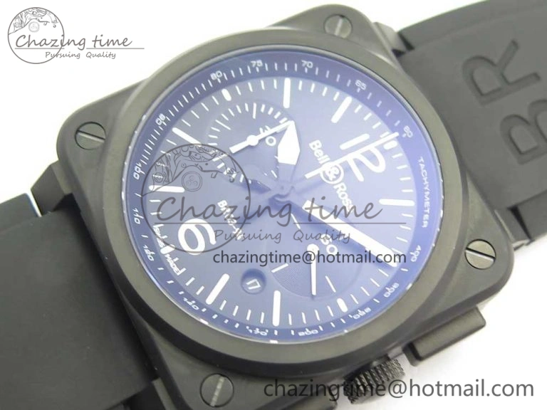BR 03-94 Chrono PVD Black Dial White Markers on Black Rubber Strap A7750 (Free Nylon Strap) Chic 4870