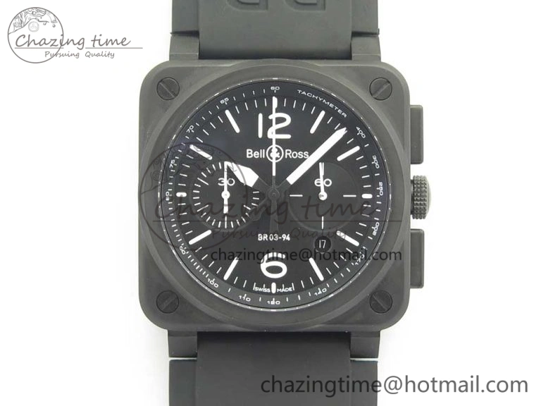 BR 03-94 Chrono PVD Black Dial White Markers on Black Rubber Strap A7750 (Free Nylon Strap) Chic 4870