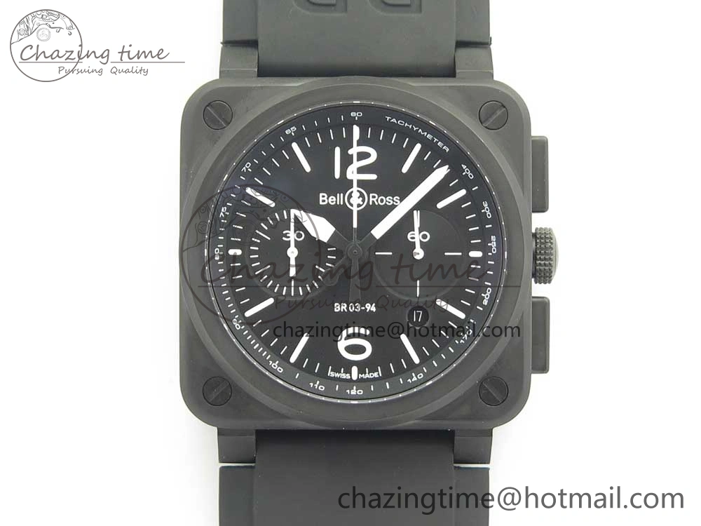 BR 03-94 Chrono PVD Black Dial White Markers on Black Rubber Strap A7750 (Free Nylon Strap) Chic 4870