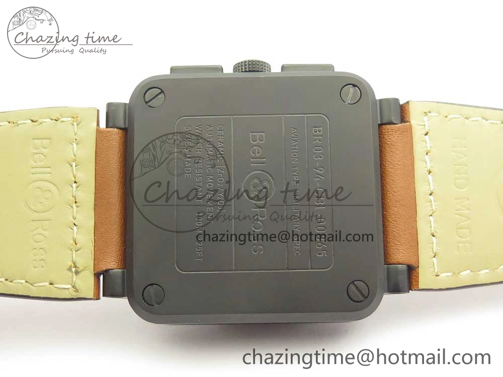 BR 03-94 Chrono PVD Black Dial Yellow Markers on Brown Leather Strap A7750 (Free Nylon Strap) Lightweight 4869