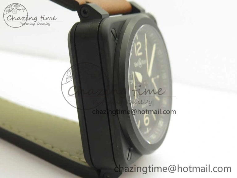 BR 03-94 Chrono PVD Black Dial Yellow Markers on Brown Leather Strap A7750 (Free Nylon Strap) Lightweight 4869