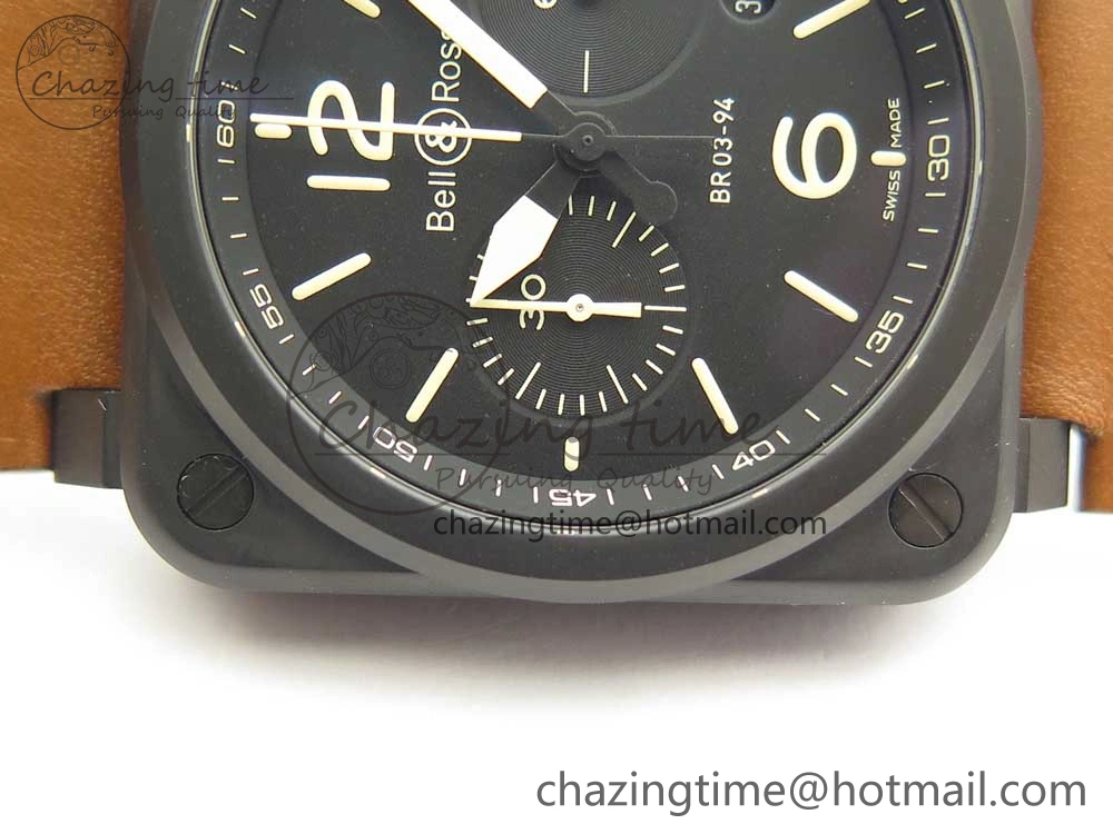 BR 03-94 Chrono PVD Black Dial Yellow Markers on Brown Leather Strap A7750 (Free Nylon Strap) Lightweight 4869