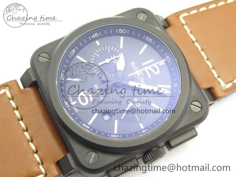 BR 03-94 Chrono PVD Black Dial Yellow Markers on Brown Leather Strap A7750 (Free Nylon Strap) Lightweight 4869