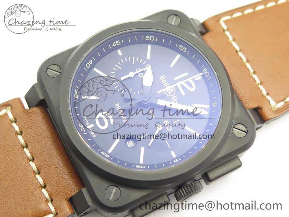 BR 03-94 Chrono PVD Black Dial Yellow Markers on Brown Leather Strap A7750 (Free Nylon Strap) Lightweight 4869