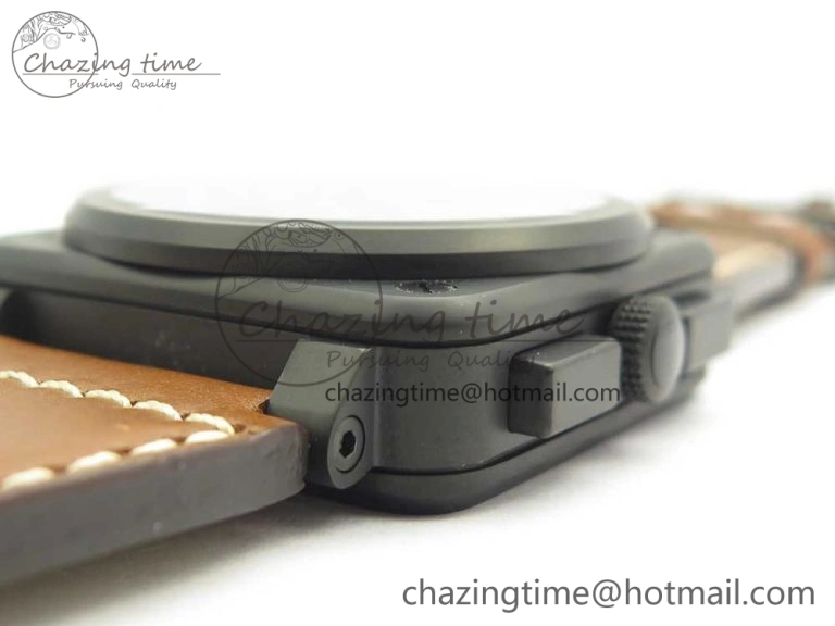 BR 03-94 Chrono PVD Black Dial Yellow Markers on Brown Leather Strap A7750 (Free Nylon Strap) Lightweight 4869