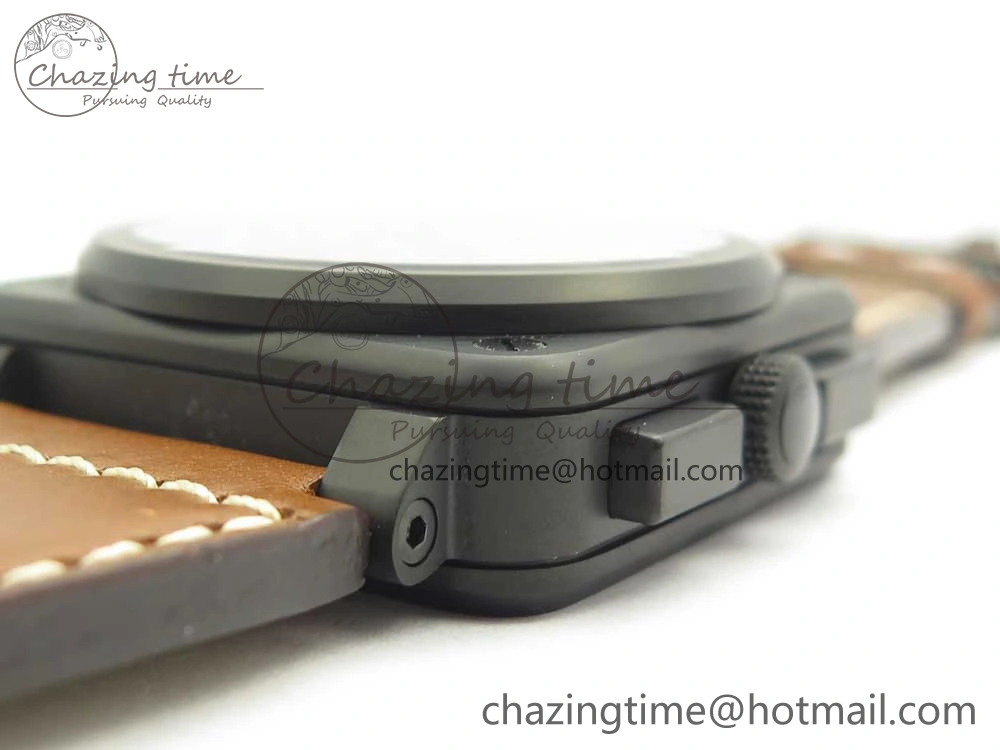 BR 03-94 Chrono PVD Black Dial Yellow Markers on Brown Leather Strap A7750 (Free Nylon Strap) Lightweight 4869