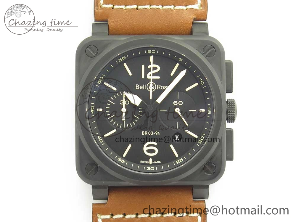 BR 03-94 Chrono PVD Black Dial Yellow Markers on Brown Leather Strap A7750 (Free Nylon Strap) Lightweight 4869