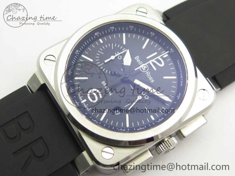 Elegant BR 03-94 Chrono SS Black Dial White Markers on Black Rubber Strap A7750 (Free Nylon Strap) 4872