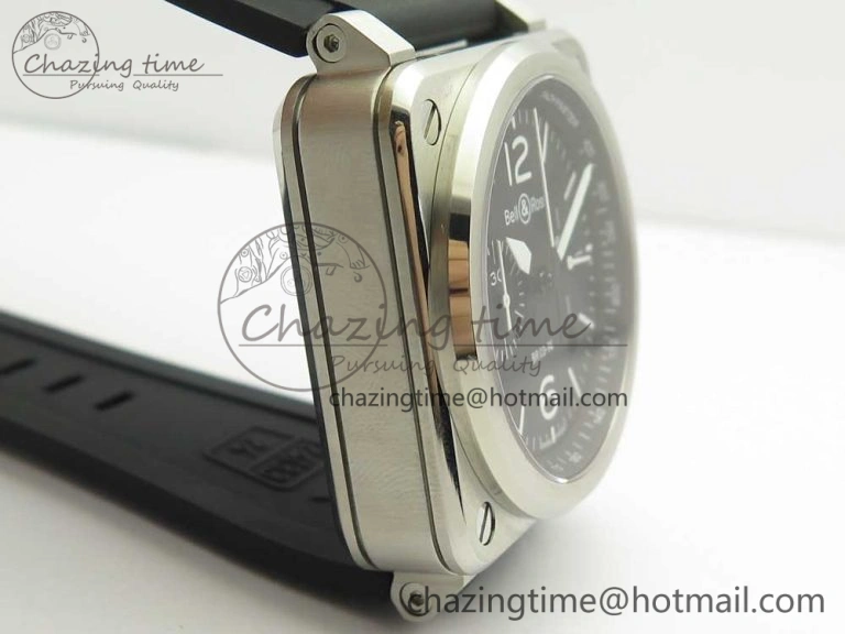 Elegant BR 03-94 Chrono SS Black Dial White Markers on Black Rubber Strap A7750 (Free Nylon Strap) 4872