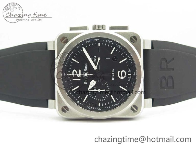 Elegant BR 03-94 Chrono SS Black Dial White Markers on Black Rubber Strap A7750 (Free Nylon Strap) 4872