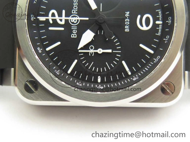 Elegant BR 03-94 Chrono SS Black Dial White Markers on Black Rubber Strap A7750 (Free Nylon Strap) 4872