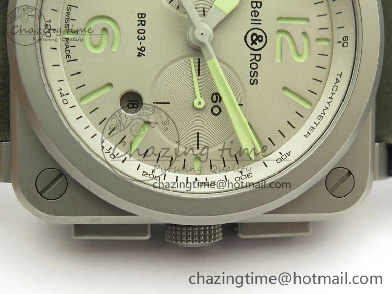 BR 03-94 Horolum Chrono Satin-polished Steel Gray Dial on Gray Leather Strap A7750 (Free Nylon Strap) Efficient 5177