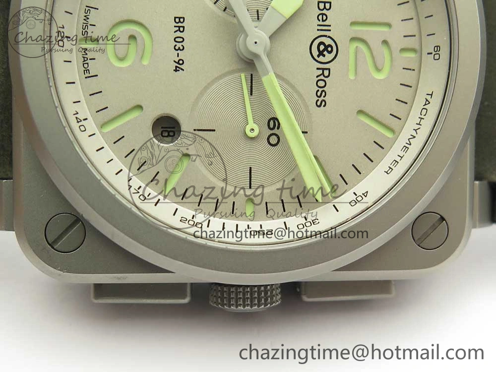 BR 03-94 Horolum Chrono Satin-polished Steel Gray Dial on Gray Leather Strap A7750 (Free Nylon Strap) Efficient 5177