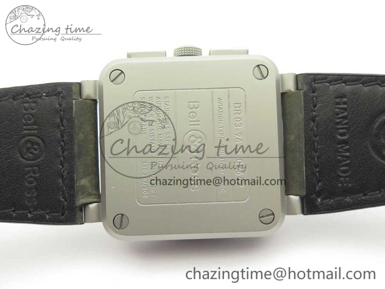 BR 03-94 Horolum Chrono Satin-polished Steel Gray Dial on Gray Leather Strap A7750 (Free Nylon Strap) Efficient 5177
