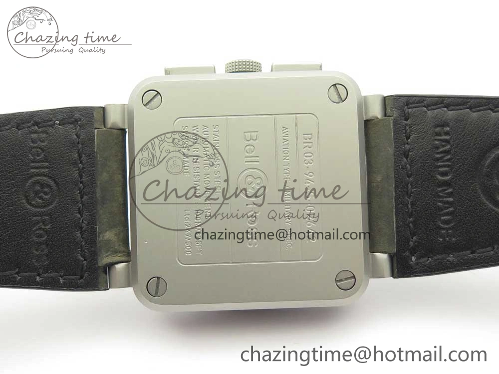 BR 03-94 Horolum Chrono Satin-polished Steel Gray Dial on Gray Leather Strap A7750 (Free Nylon Strap) Efficient 5177