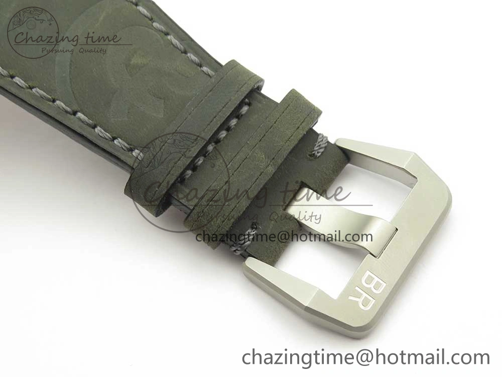 BR 03-94 Horolum Chrono Satin-polished Steel Gray Dial on Gray Leather Strap A7750 (Free Nylon Strap) Efficient 5177