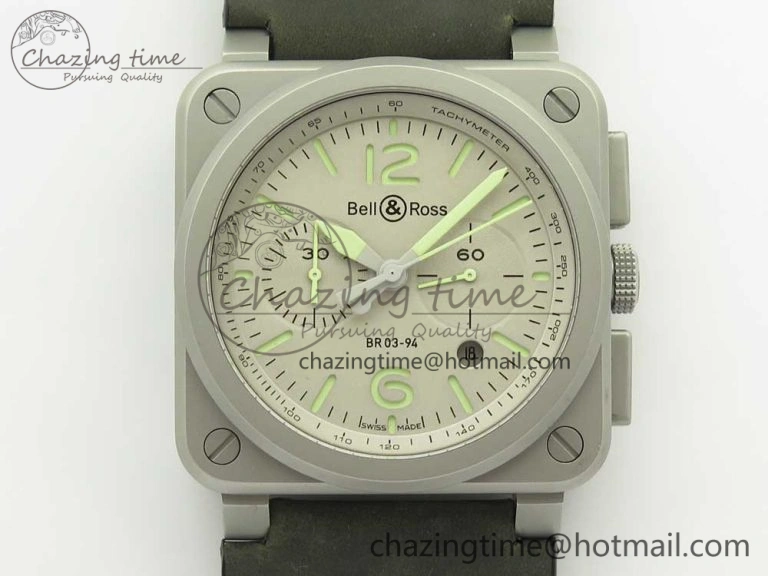 BR 03-94 Horolum Chrono Satin-polished Steel Gray Dial on Gray Leather Strap A7750 (Free Nylon Strap) Efficient 5177